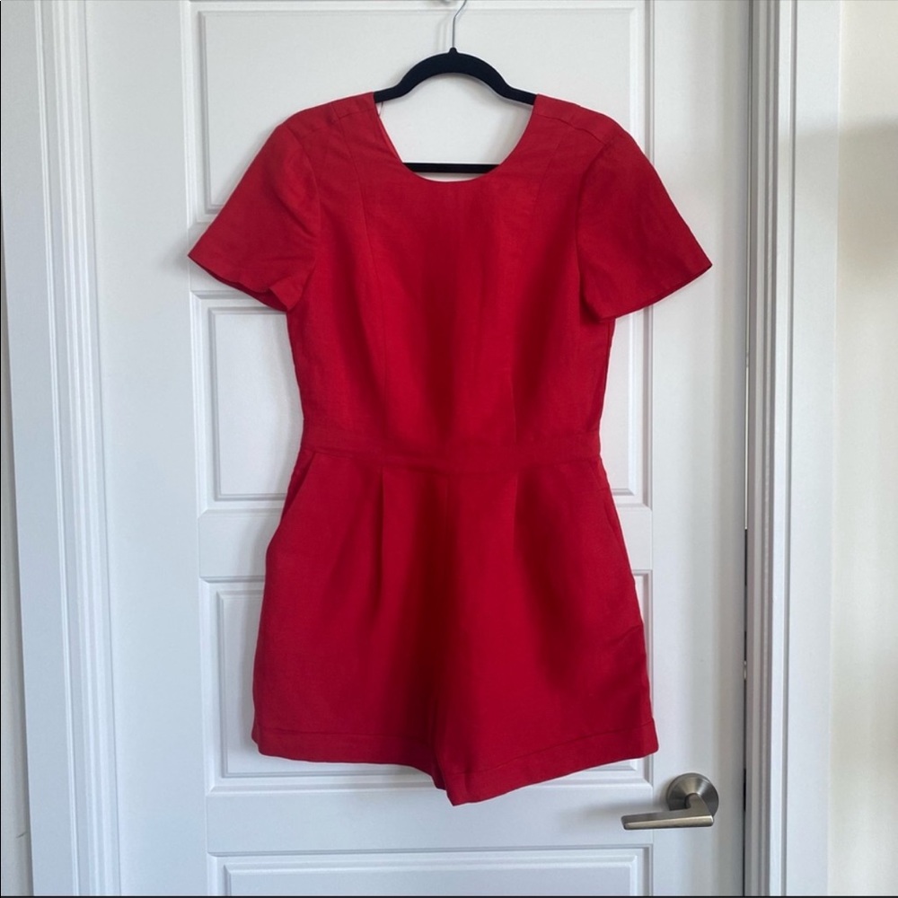 RED LINEN ROMPER - Picture 3 of 16